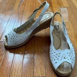 Spring Step Orella leather white slingback wedge sandals, size 9 Made in Italy